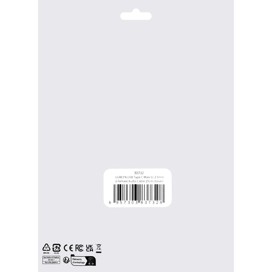 Audio Splitter Adapter USB-C - 2 x 3.5mm UGREEN AV144 2u1, 0.20m, Sivi