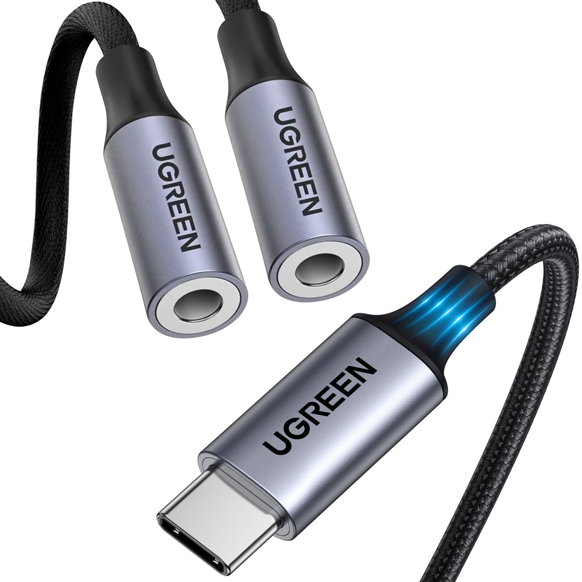 Audio Splitter Adapter USB-C - 2 x 3.5mm UGREEN AV144 2in1, 0.20m, Sivi