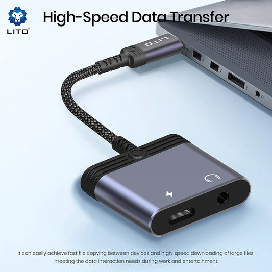 Audio Adapter USB-C - USB-C / 3.5mm Lito LA04T, Crni