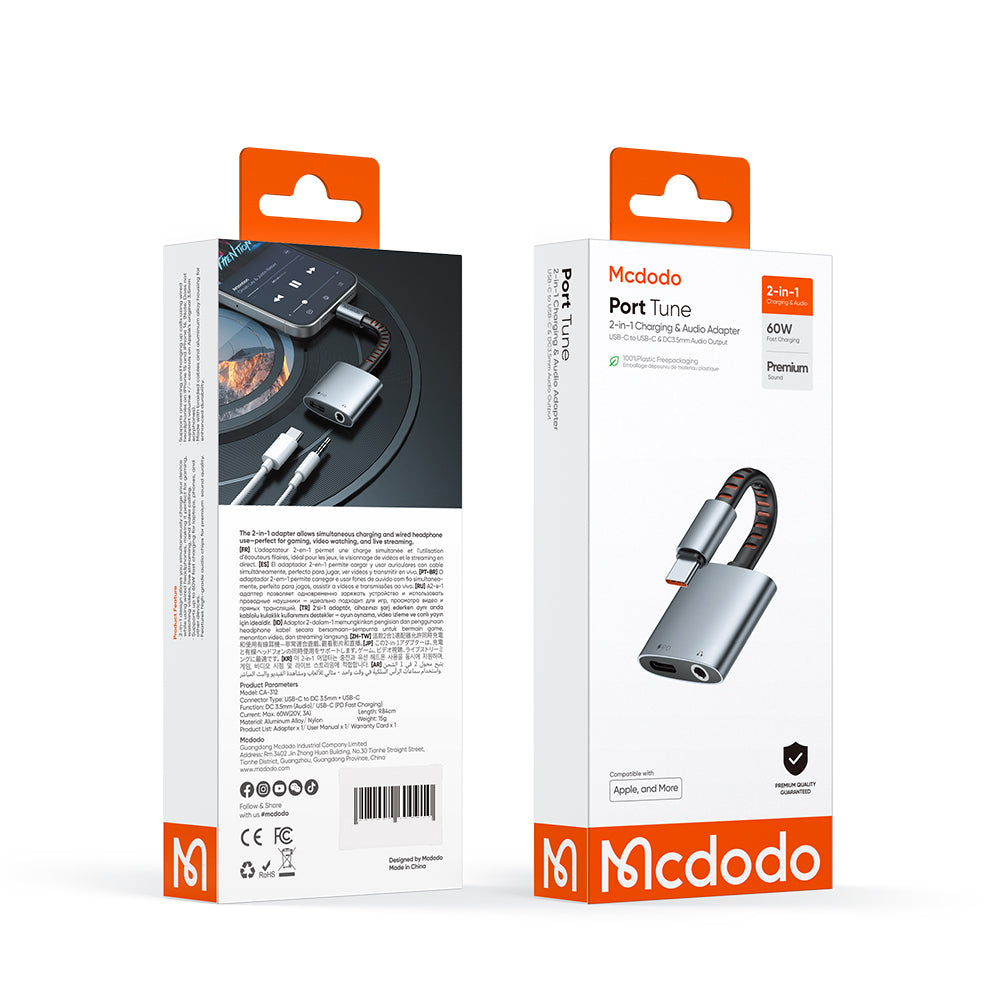Audio Adapter USB-C - USB-C / 3.5mm McDodo CA-3120, Sivi
