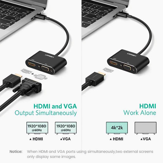Video adapter UGREEN CM449, USB-A - HDMI / VGA, Sivi