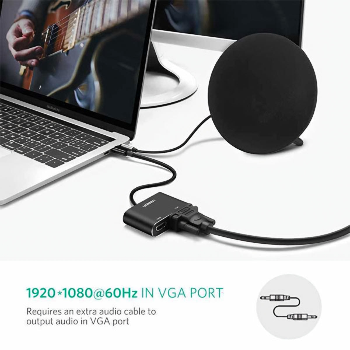 Video adapter UGREEN CM449, USB-A - HDMI / VGA, Sivi