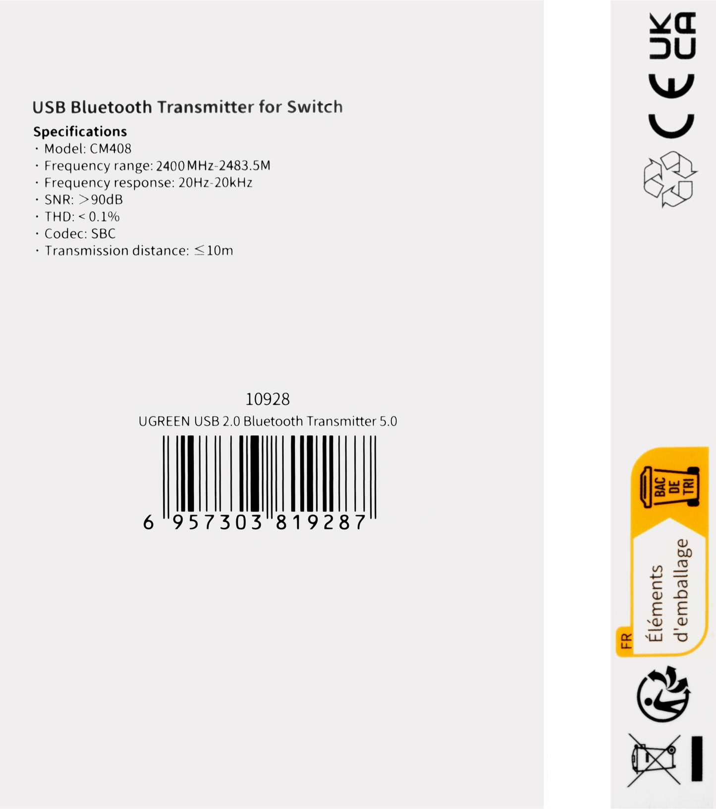 Bluetooth USB adapter UGREEN CM408, Crni