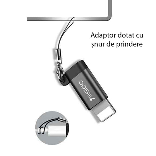 Adaptor Date i Punjenje microUSB - Lightning Yesido GS05, Crni