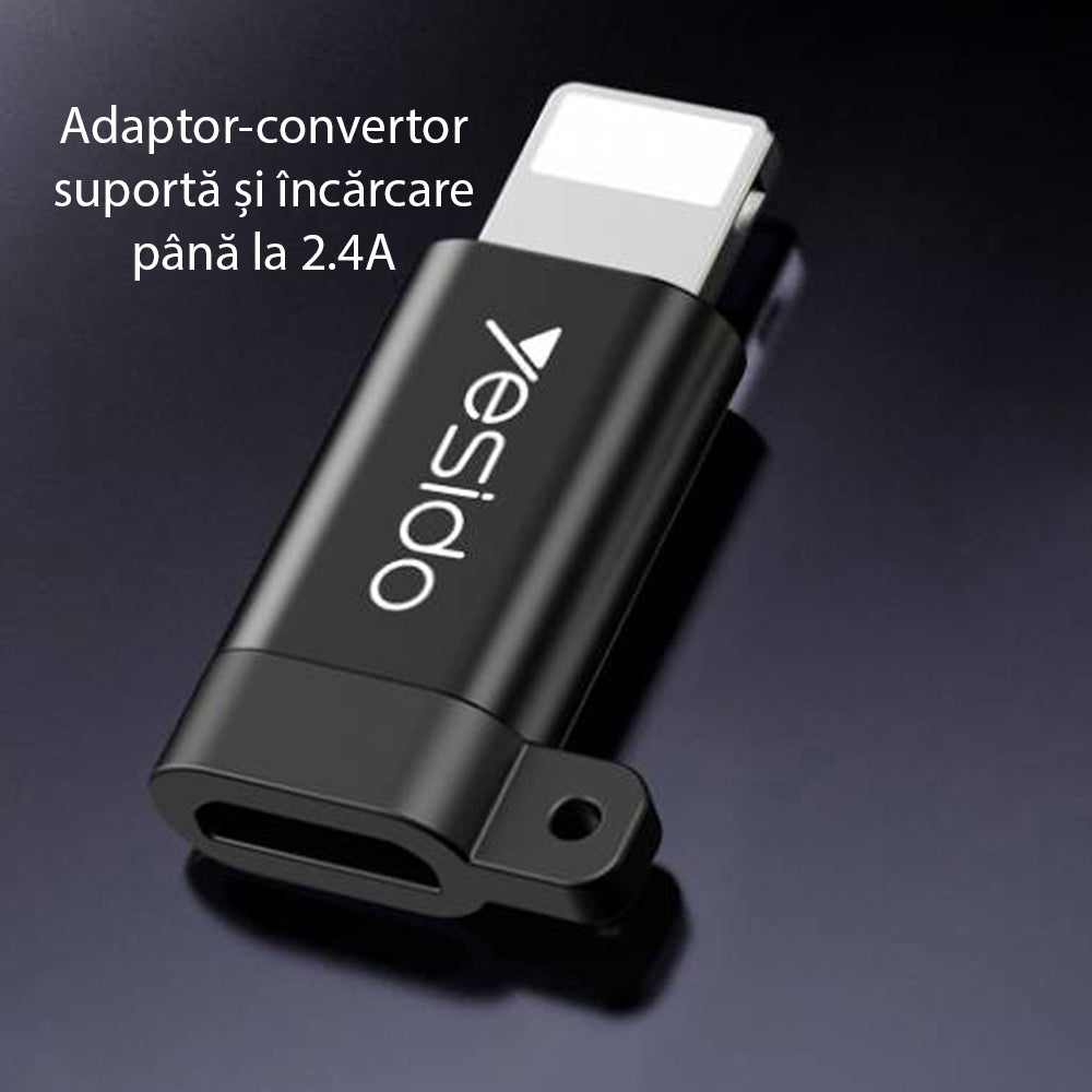 Adaptor Date i Punjenje microUSB - Lightning Yesido GS05, Crni