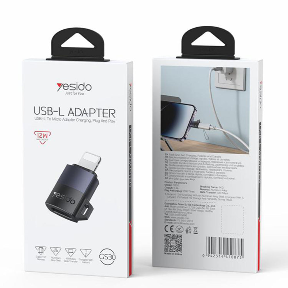 Adaptor za podatke i punjenje microUSB - Lightning Yesido GS30, Sivi