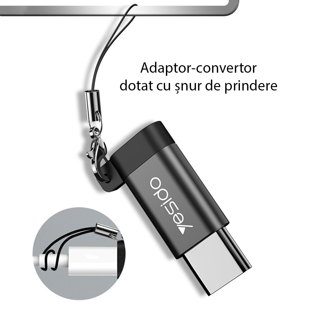 Adaptor Date i Punjenje microUSB - USB-C Yesido GS04, Crni