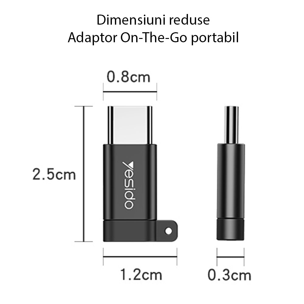 Adaptor Date i Punjenje microUSB - USB-C Yesido GS04, Crni