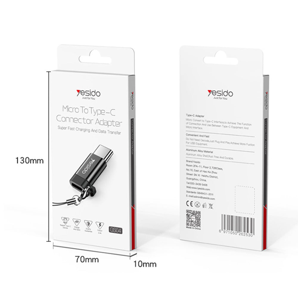 Adaptor Date i Punjenje microUSB - USB-C Yesido GS04, Crni