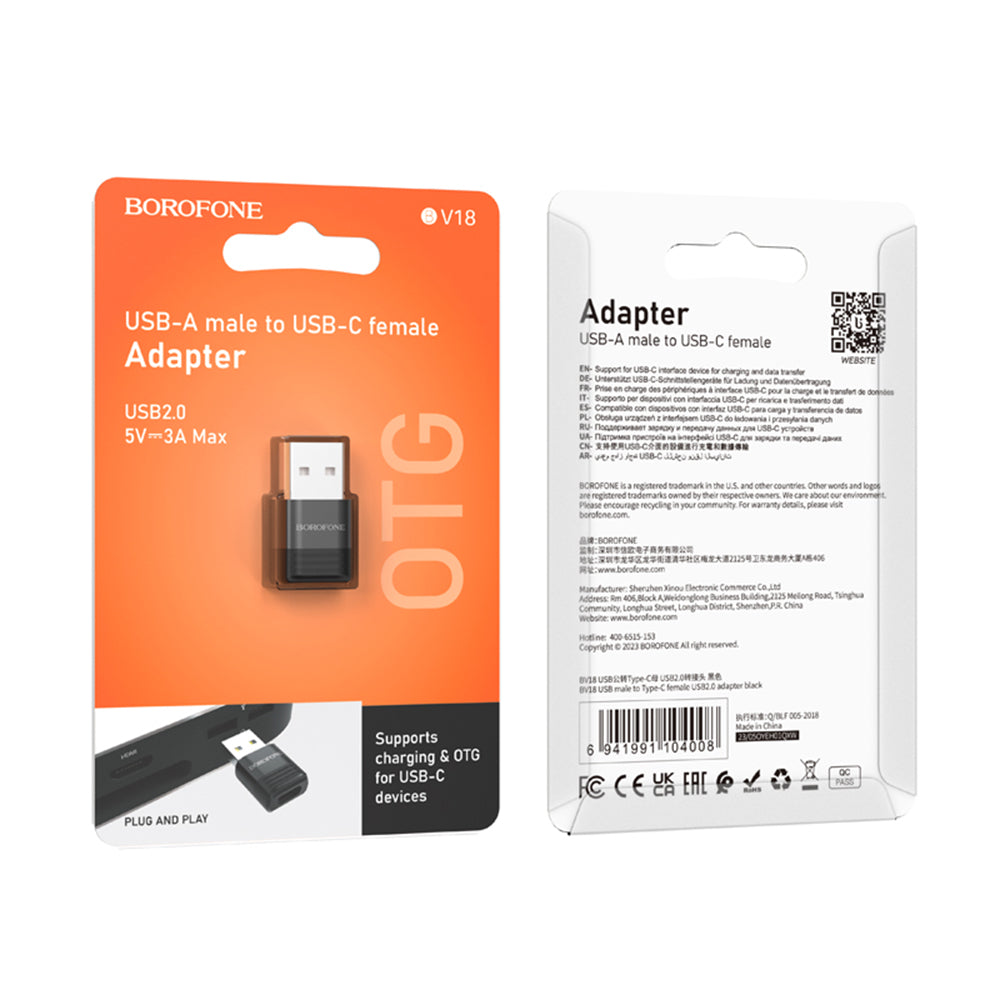 Adapter za podatke i punjenje USB-C - USB-A Borofone BV18, Crni