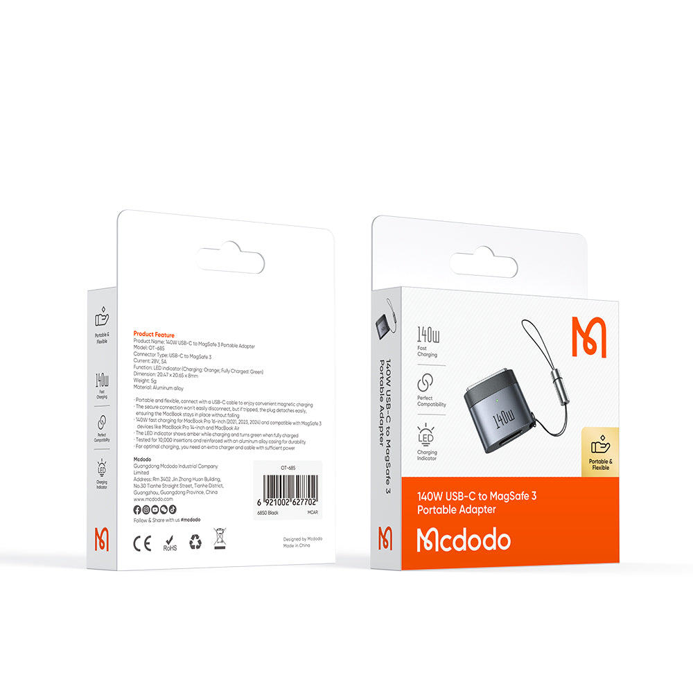 Adapter za punjenje USB-C - MagSafe 3 McDodo OT-6850, Crni