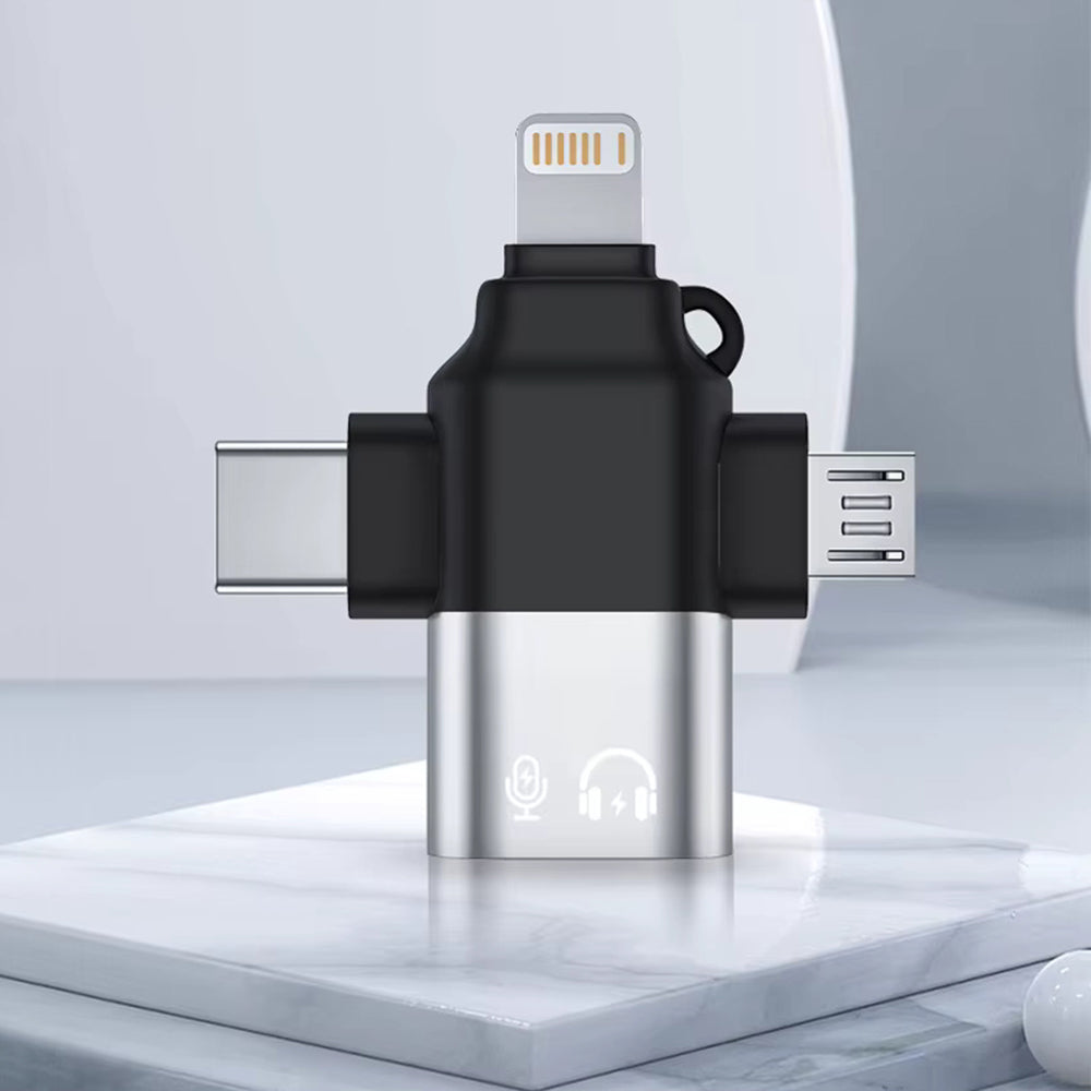 Adaptor OTG Lightning / microUSB / USB-C - USB-A Techsuit A17 SoundVoltX, Crni