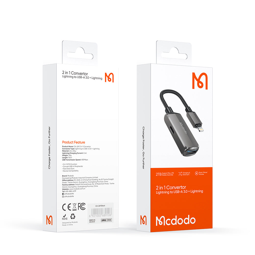 Adaptor OTG Lightning - USB-A McDodo CA-2690, Sivi