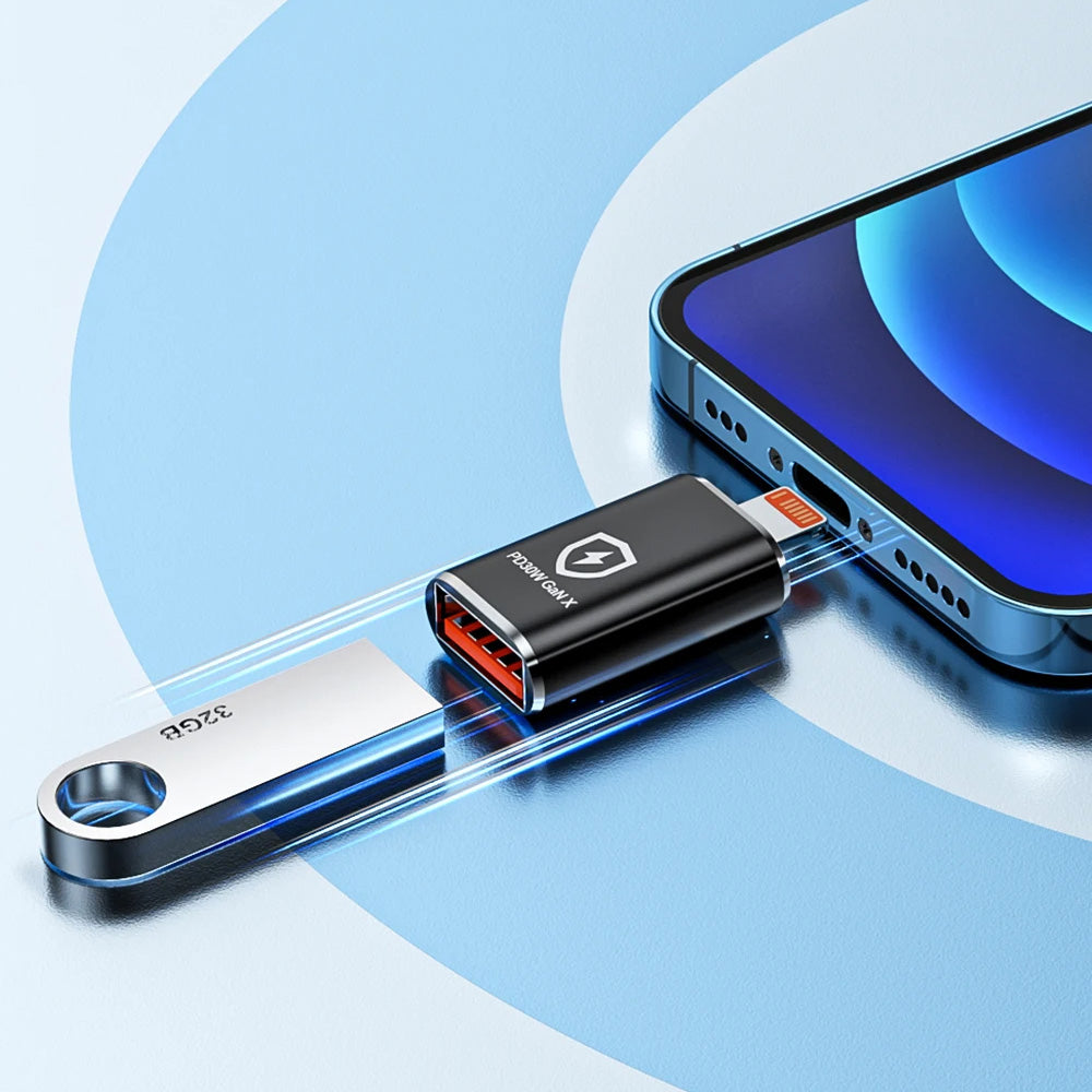 Adaptor OTG Lightning - USB-A Techsuit A6 HyperPort, Crni Narandžasti