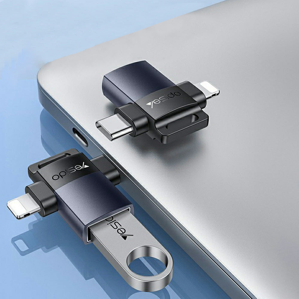 Adaptor OTG Lightning / USB-C - USB-A Yesido GS35, Sivi