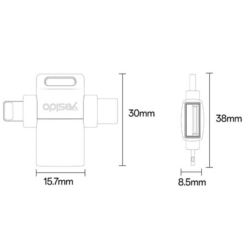 Adaptor OTG Lightning / USB-C - USB-A Yesido GS35, Sivi