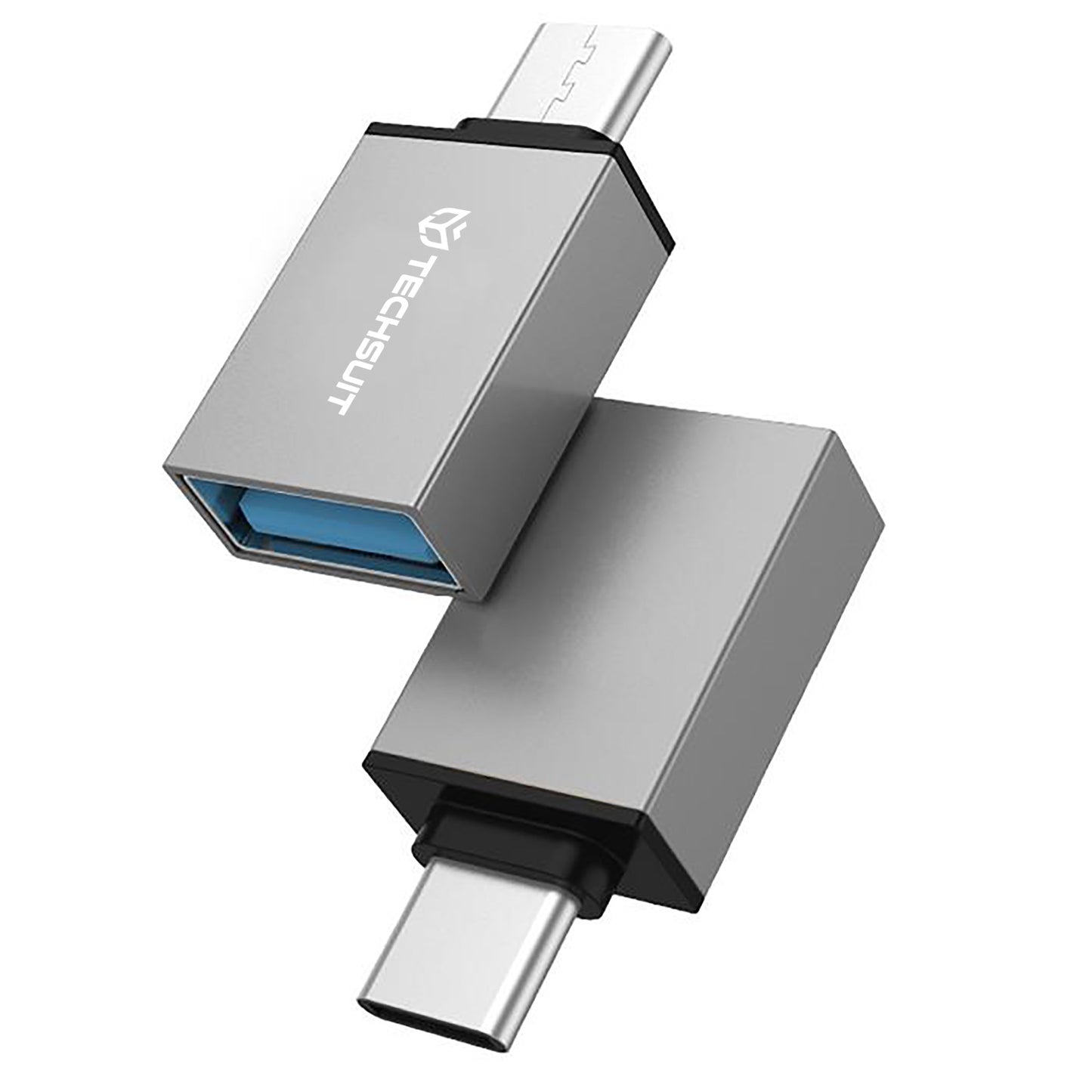 Adaptor OTG microUSB / USB-C - USB-A Techsuit A13 DuoVoltX, Sivi, Set 2 komada