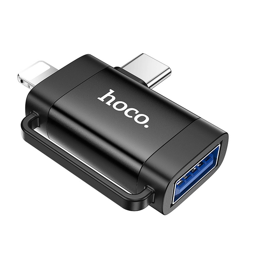 OTG adapter USB-C / Lightning - USB-A HOCO UA31F, Crni