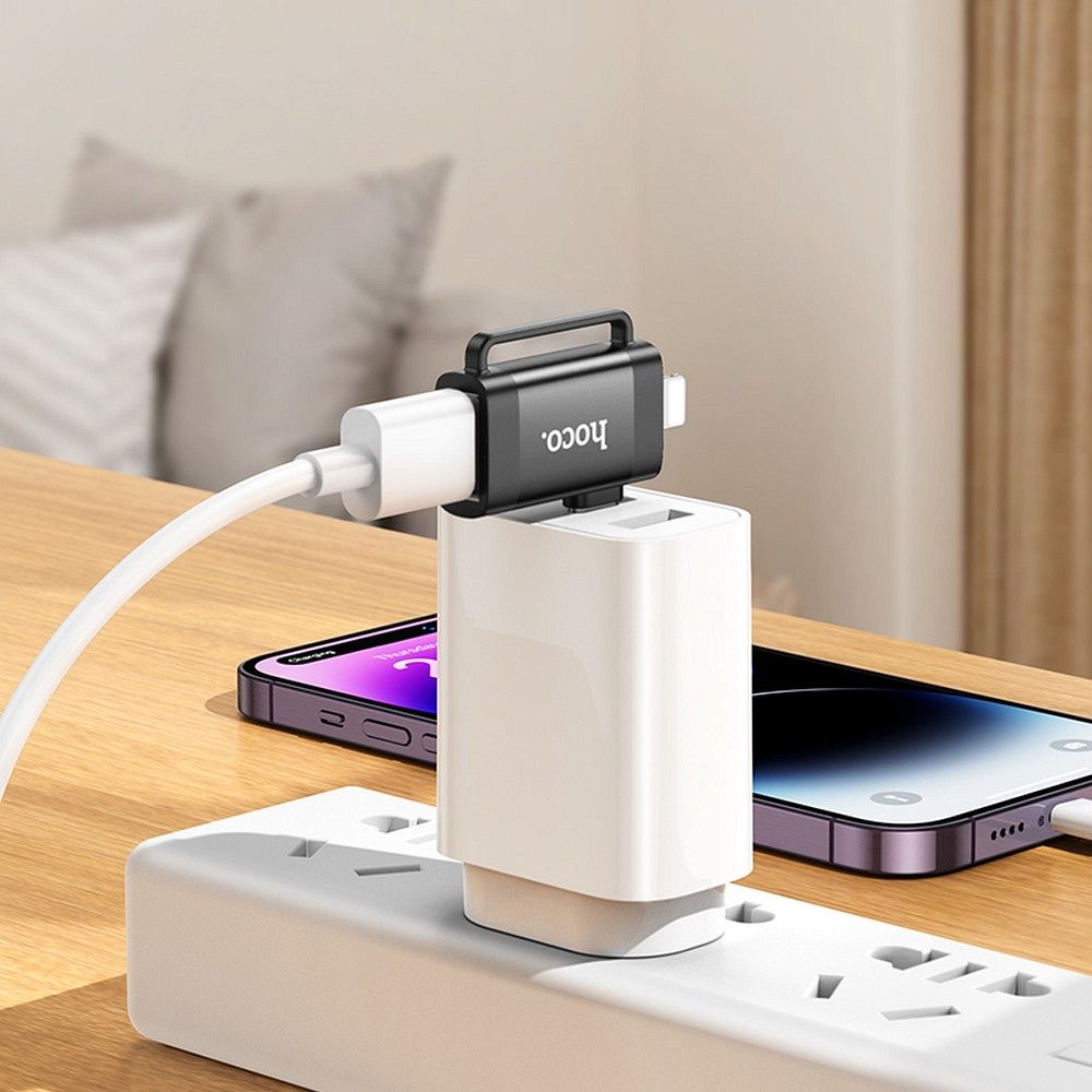 OTG adapter USB-C / Lightning - USB-A HOCO UA31F, Crni