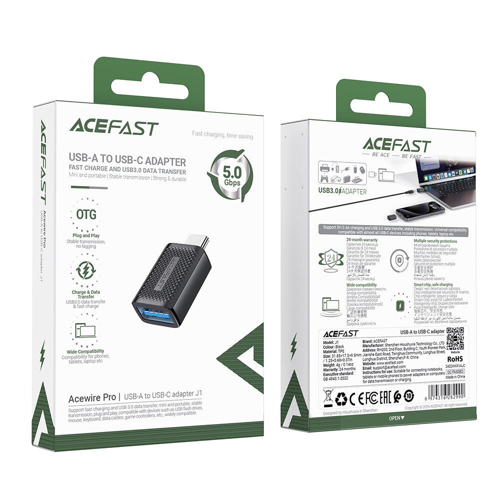 Adaptor OTG USB-C - USB-A Acefast J1, Crni
