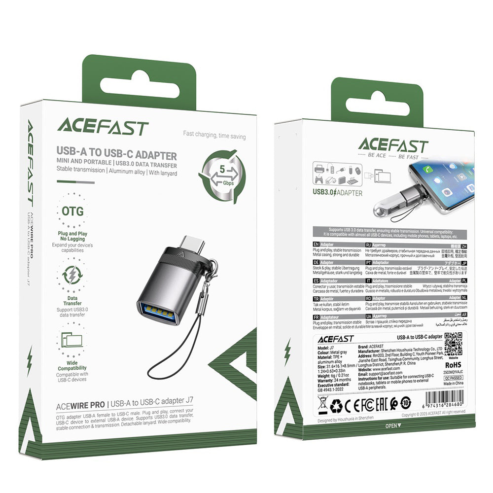 Adaptor OTG USB-C - USB-A Acefast J7, Sivi