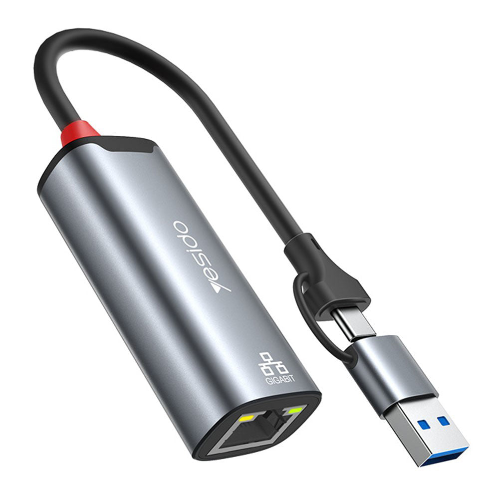 Mrežna kartica Yesido HB26, RJ45, USB / USB-C, Siva