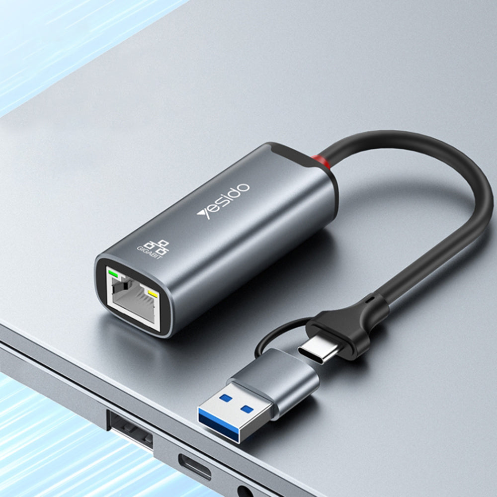 Mrežna kartica Yesido HB26, RJ45, USB / USB-C, Siva