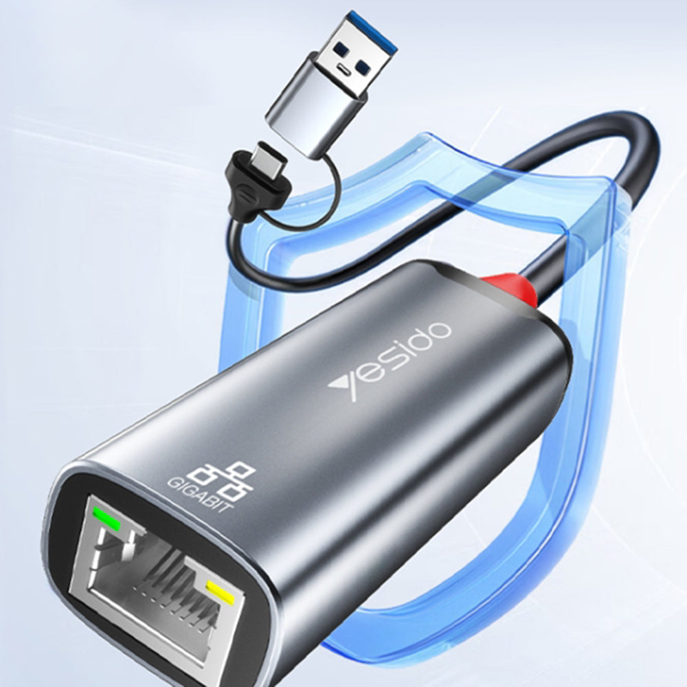 Mrežna kartica Yesido HB26, RJ45, USB / USB-C, Siva