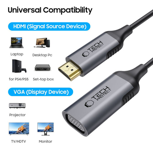 Video adapter Tech-Protect Ultraboost, VGA - HDMI, 1080P, Crni