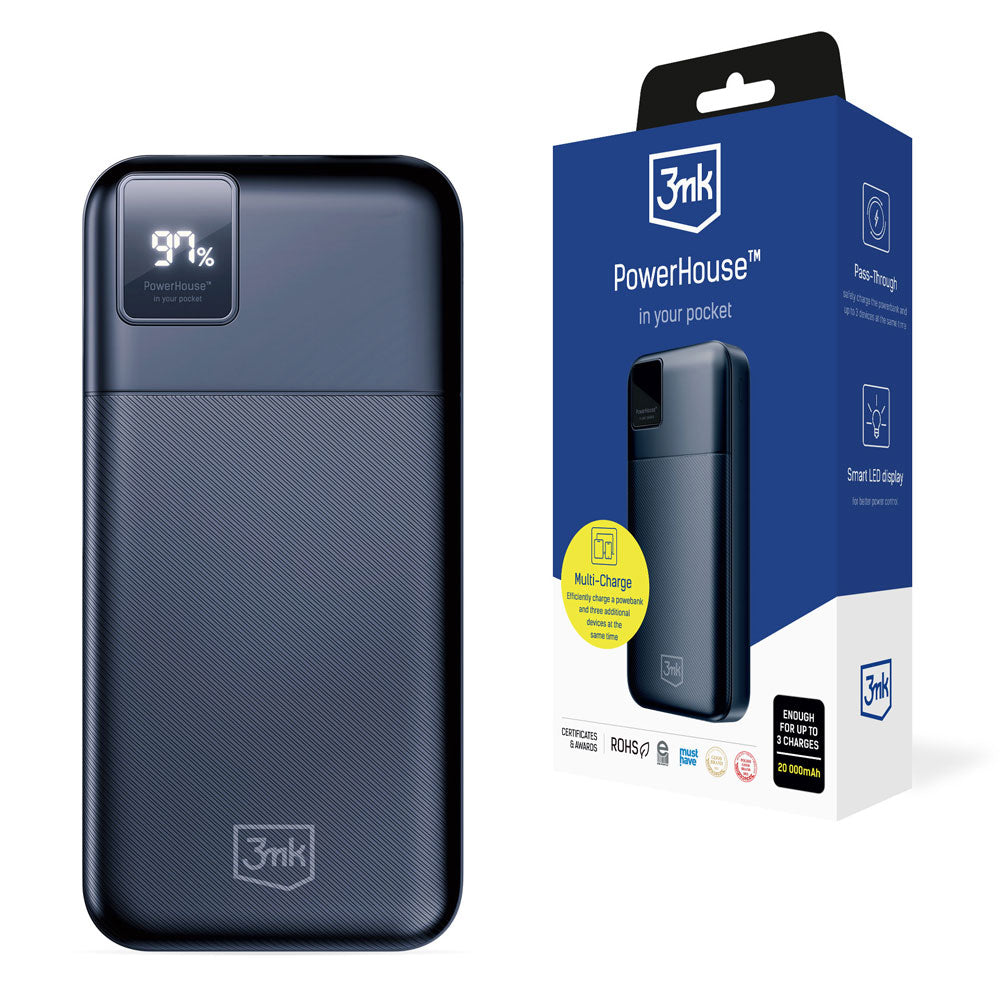 Eksterna Baterija 3MK PowerHouse, 20000mAh, 22.5W, QC + PD, 1 x USB-A - 1 x USB-C, Crna