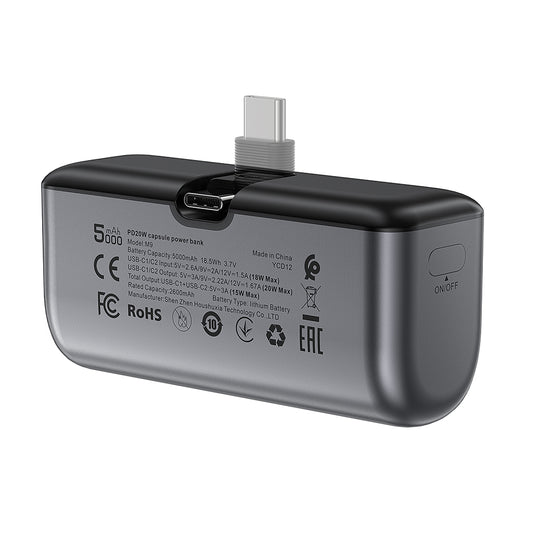 Eksterni punjač Acefast M9, 5000mAh, 20W, PD, 2 x USB-C, Crna