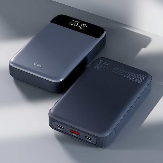 Eksterna baterija Allity. APB-200 PocketPower, 19200mAh, 130W, QC + PD, 1 x USB-A - 2 x USB-C, Siva