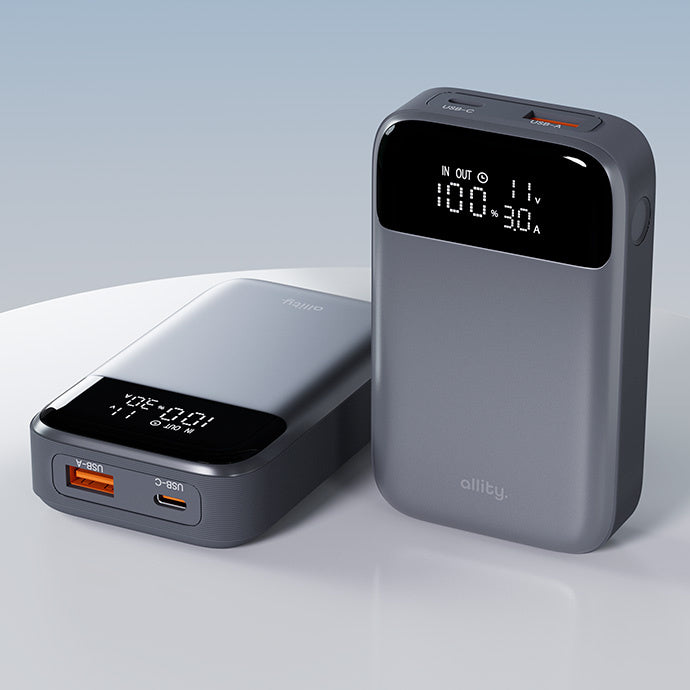 Spoljna baterija Allity. APB-200 PocketPower, 10000mAh, 33W, QC + PD, 1 x USB-A - 1 x USB-C, Siva