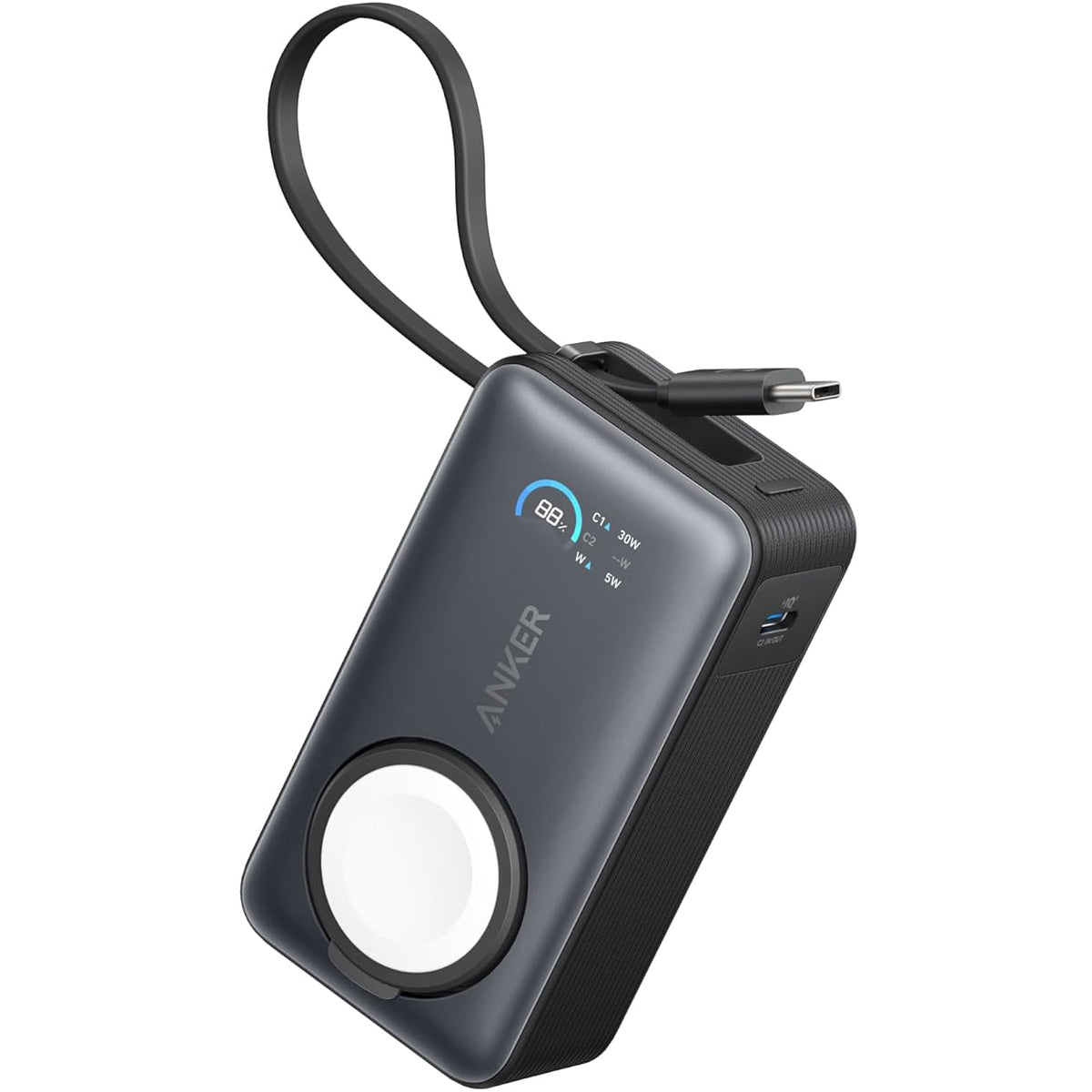 Spoljna bežična baterija Anker MagGo, 10000mAh, 35W, PD + QI, 1 x QI - 2 x USB-C, Crna A1657011