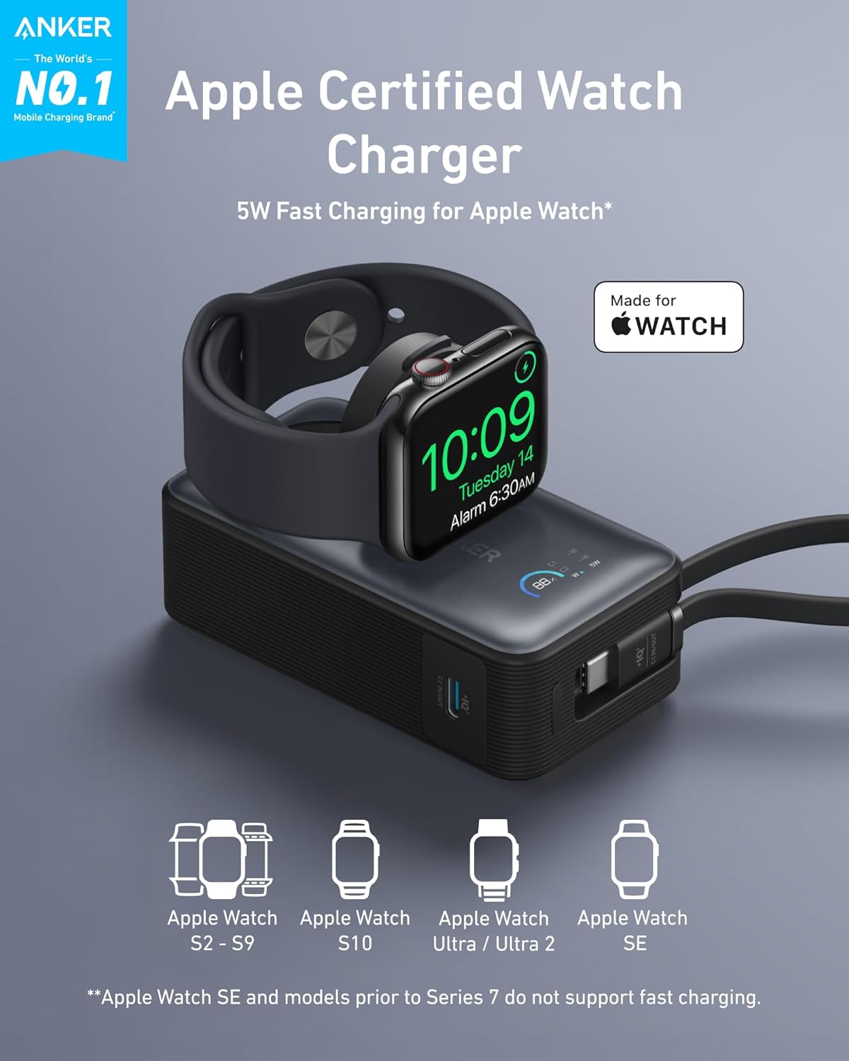 Spoljna bežična baterija Anker MagGo, 10000mAh, 35W, PD + QI, 1 x QI - 2 x USB-C, Crna A1657011
