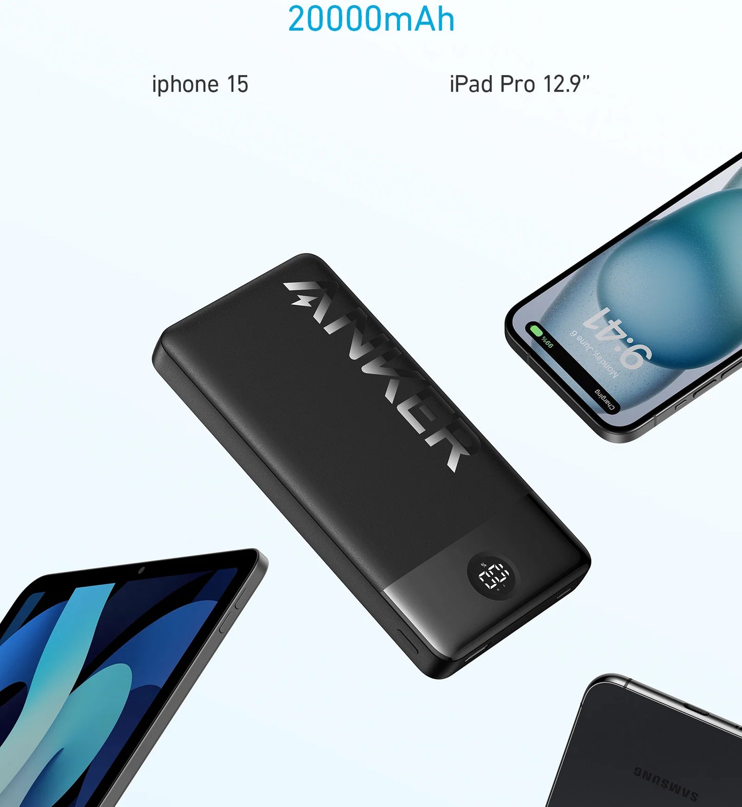 Eksterna baterija Anker PowerCore 326, 20000mAh, 15W, 1 x USB-A - 1 x USB-C, Crna A1367G11
