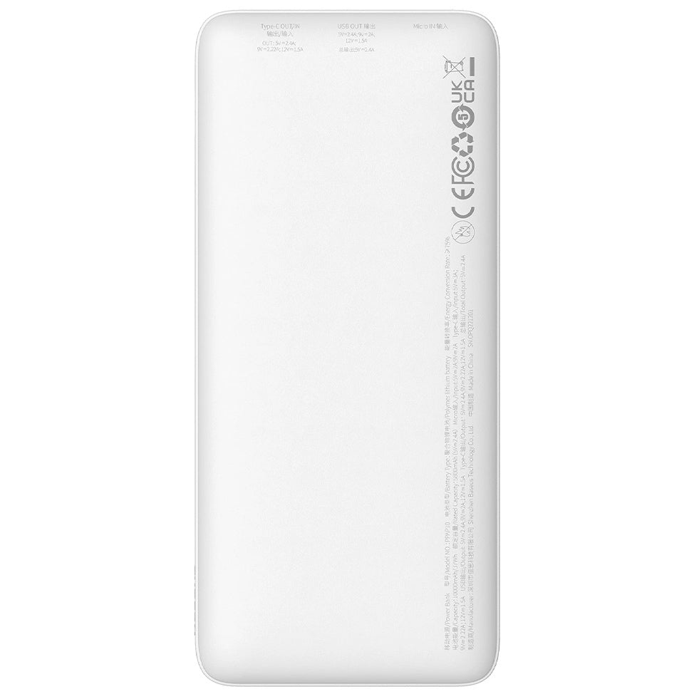 Eksterna baterija Baseus Airpow, 10000mAh, 20W, QC + PD, 1 x USB-A - 1 x USB-C, Bela
