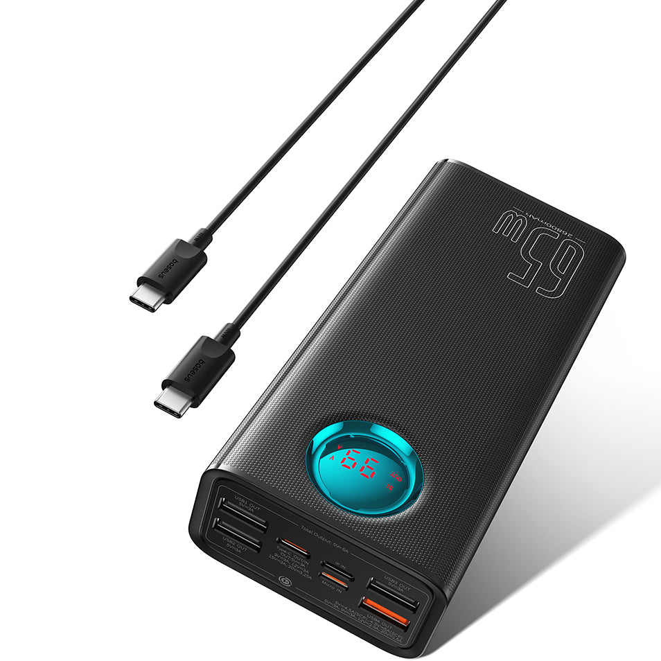 Spoljna baterija Baseus Amblight Digital Display, 26800mAh, 65W, QC + PD, 1 x USB-C - 4 x USB-A, Crna P10022402113-00