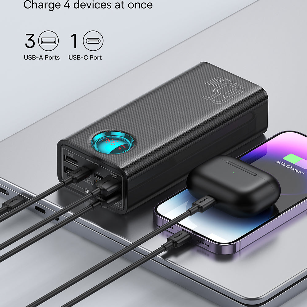 Spoljna baterija Baseus Amblight Digital Display, 26800mAh, 65W, QC + PD, 1 x USB-C - 4 x USB-A, Crna P10022402113-00