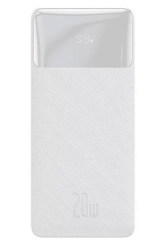 Eksterna baterija Baseus Bipow, 10000mAh, 20W, QC + PD, 1 x USB-C - 2 x USB-A, Bela PPBD050502