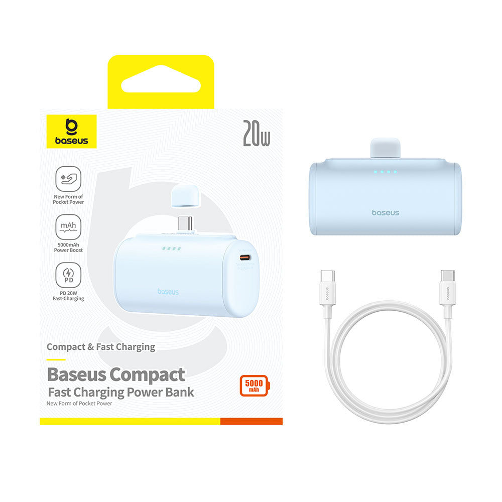 Spoljna baterija Baseus Compact, 5000mAh, 20W, PD, 2 x USB-C, Plava P10068306313-00