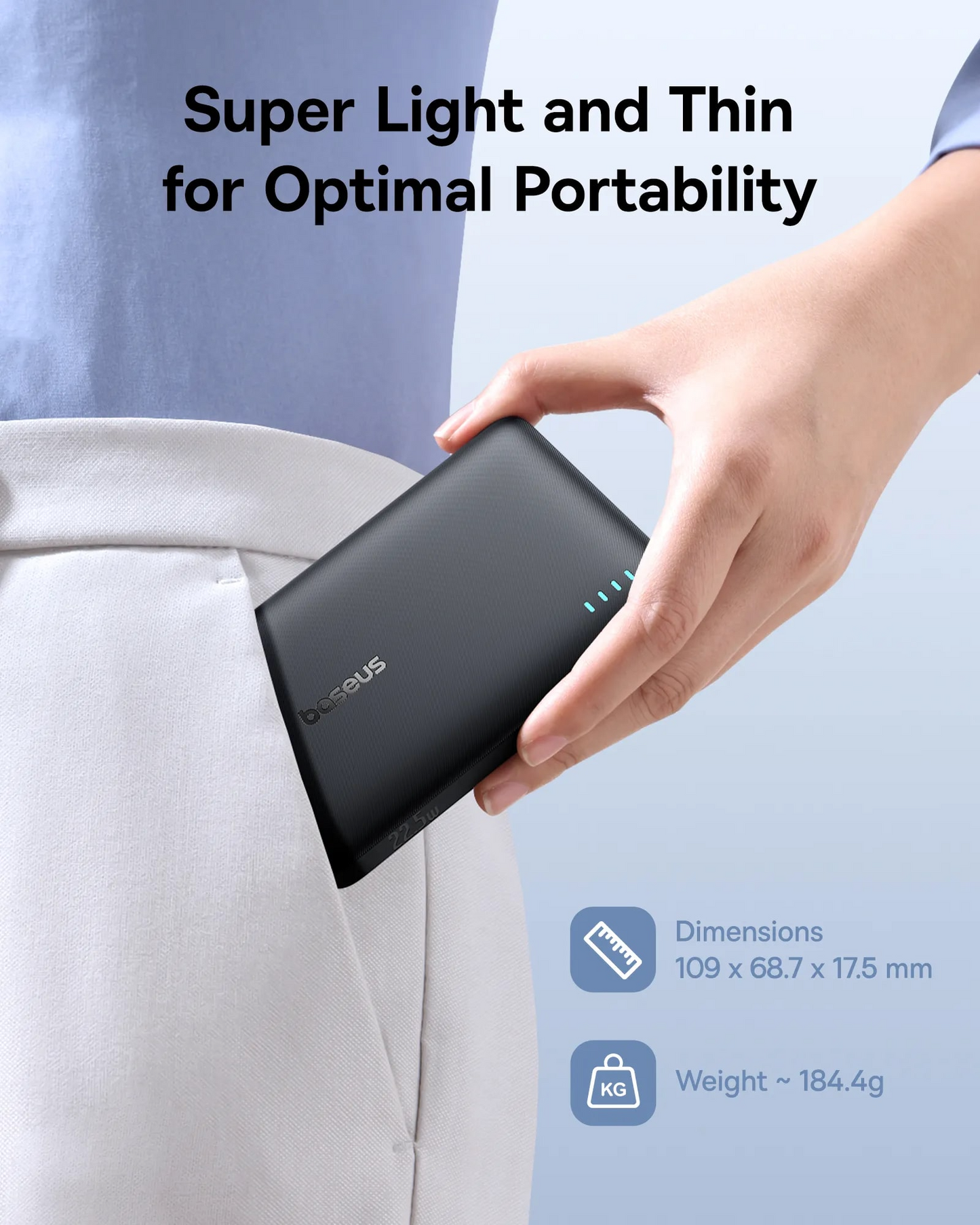 Spoljna baterija Baseus EnerFill FP21, 10000mAh, 22.5W, QC + PD, 1 x USB-A - 2 x USB-C, Crna P1008210D123-00