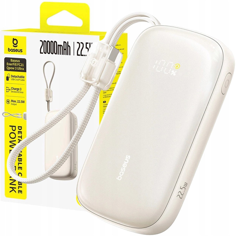 Spoljna baterija Baseus EnerFill FC21 Qpow 3 Ultra, 20000mAh, 22.5W, QC + PD, 1 x USB-A - 1 x USB-C, Bež E0027M01