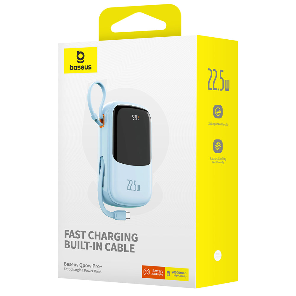Eksterna baterija Baseus Qpow Pro+, 20000mAh, 22.5W, QC + PD, 1 x USB-A - 2 x USB-C, Plava P10067103313-00