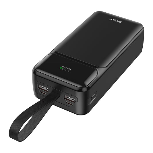 Eksterna baterija BWOO BO-P66, 30000mAh, 65W, QC + PD, 1 x USB-C - 2 x USB-A, Crna