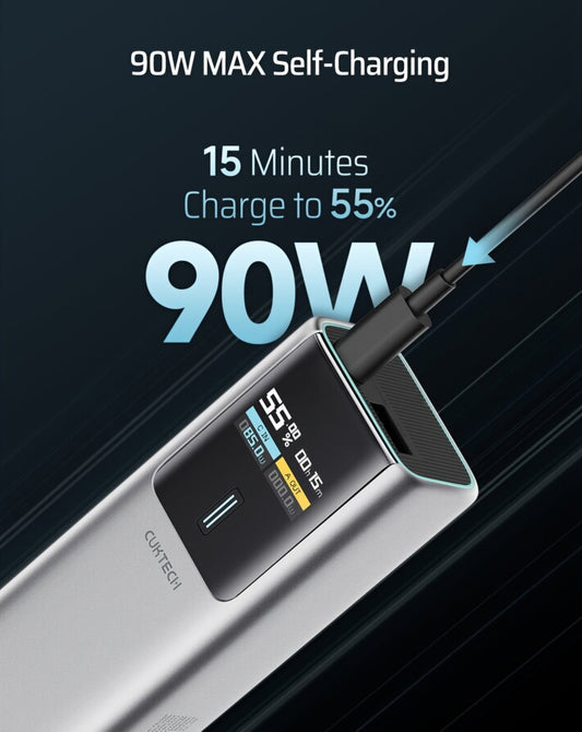 Eksterna baterija Cuktech, 10000mAh, 150W, QC + PD, 1 x USB-A - 1 x USB-C, Siva CKPB100PGLBK