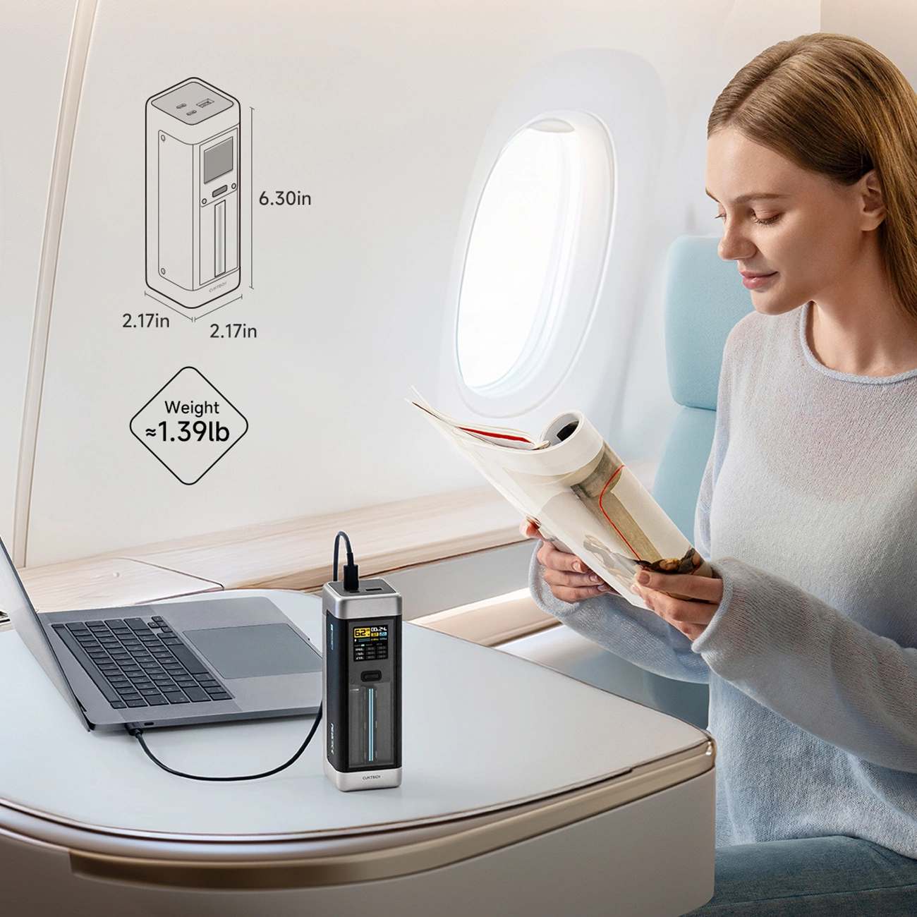 Eksterna baterija Cuktech, 25000mAh, 210W, QC + PD, 1 x USB-A - 2 x USB-C, Crna CUK00P23GLBK