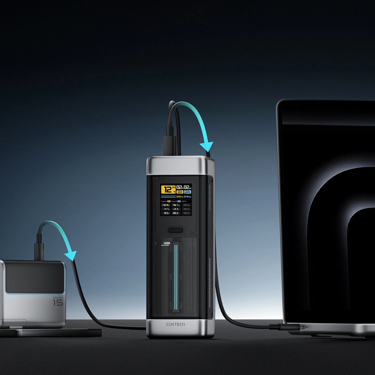 Eksterna baterija Cuktech, 25000mAh, 210W, QC + PD, 1 x USB-A - 2 x USB-C, Crna CUK00P23GLBK