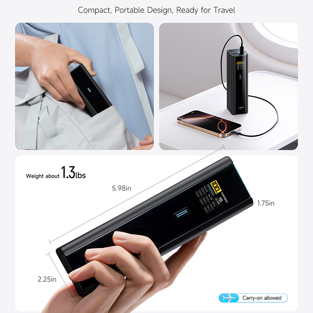 Eksterna baterija Cuktech PB200U, 20000 mAh, 210 W, QC + PD, 1 × USB-A – 2 × USB-C, bela CKPB200UGLGR