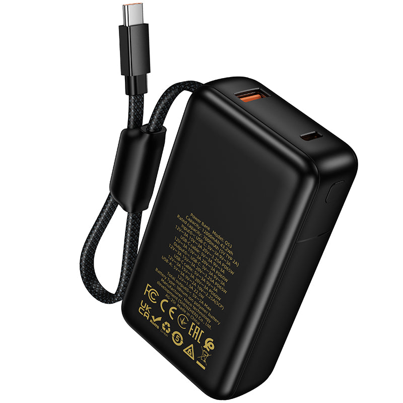 Eksterni punjač HOCO Q53, 12000mAh, 65W, QC + PD, 1 x USB-A - 2 x USB-C, Crna